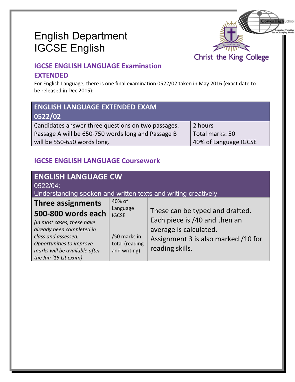 IGCSE ENGLISH LANGUAGE Examination EXTENDED