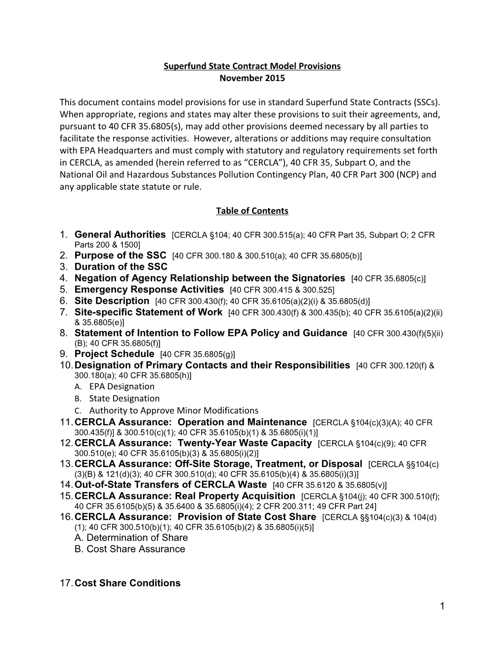 Superfund State Contractmodel Provisions