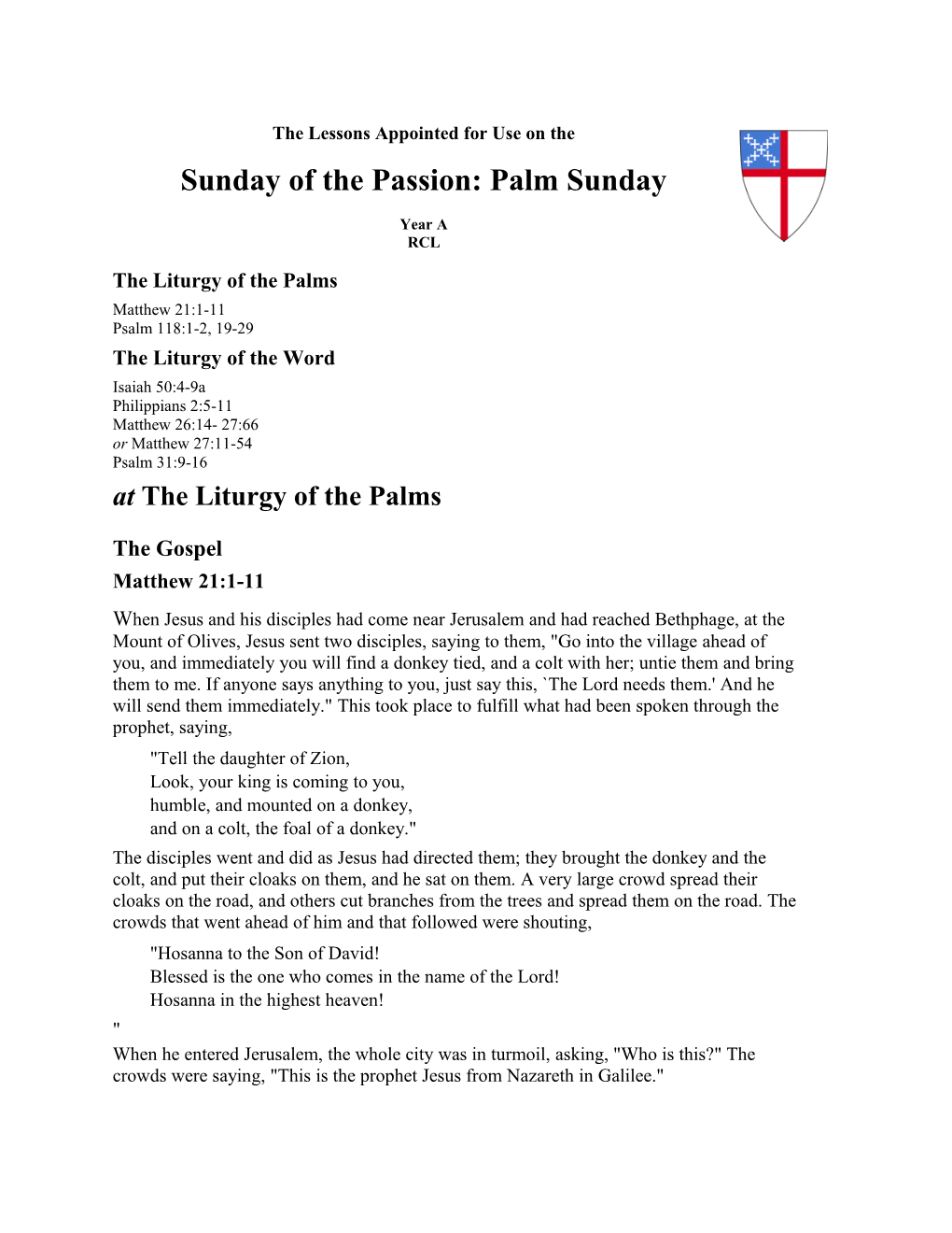 The Liturgy of the Palms