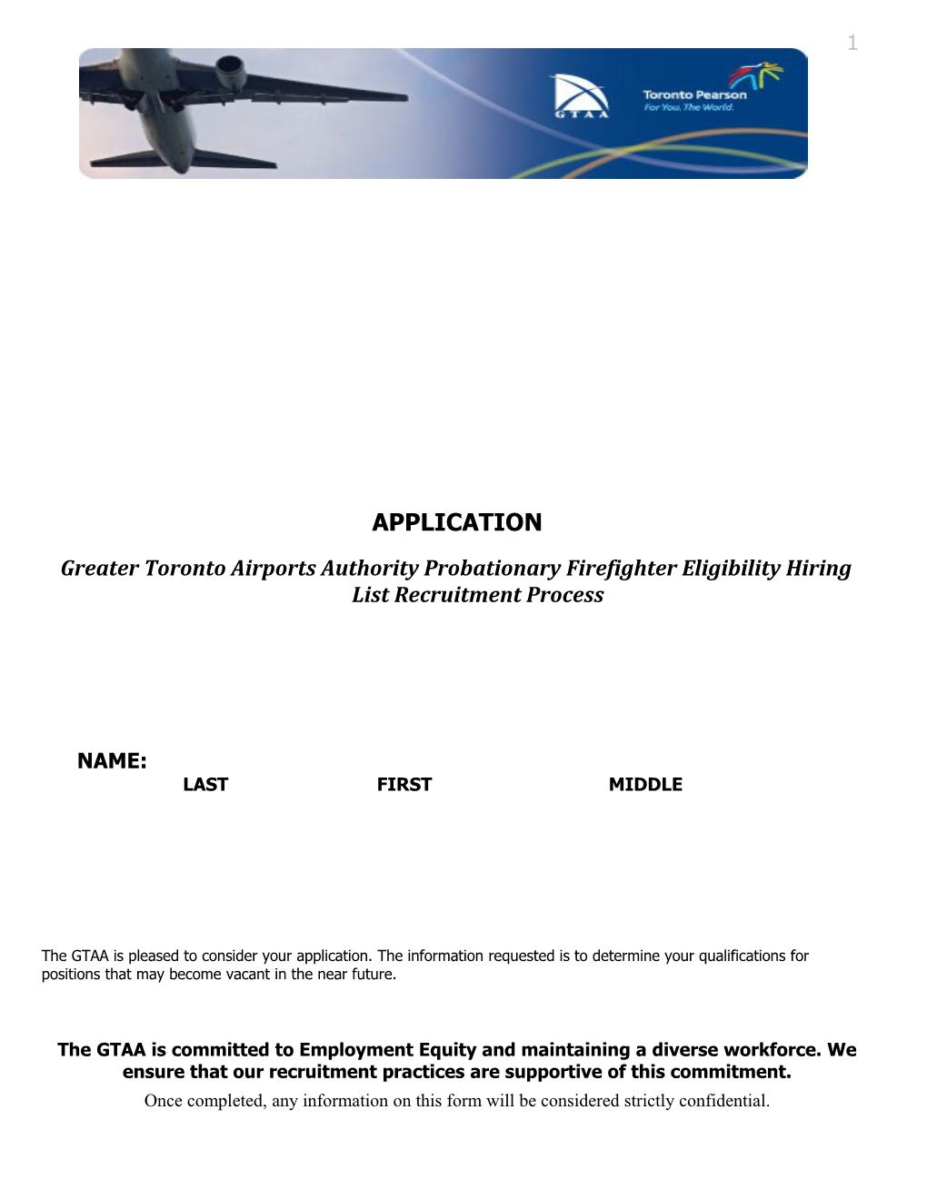Fire Fighter Employment Application Form