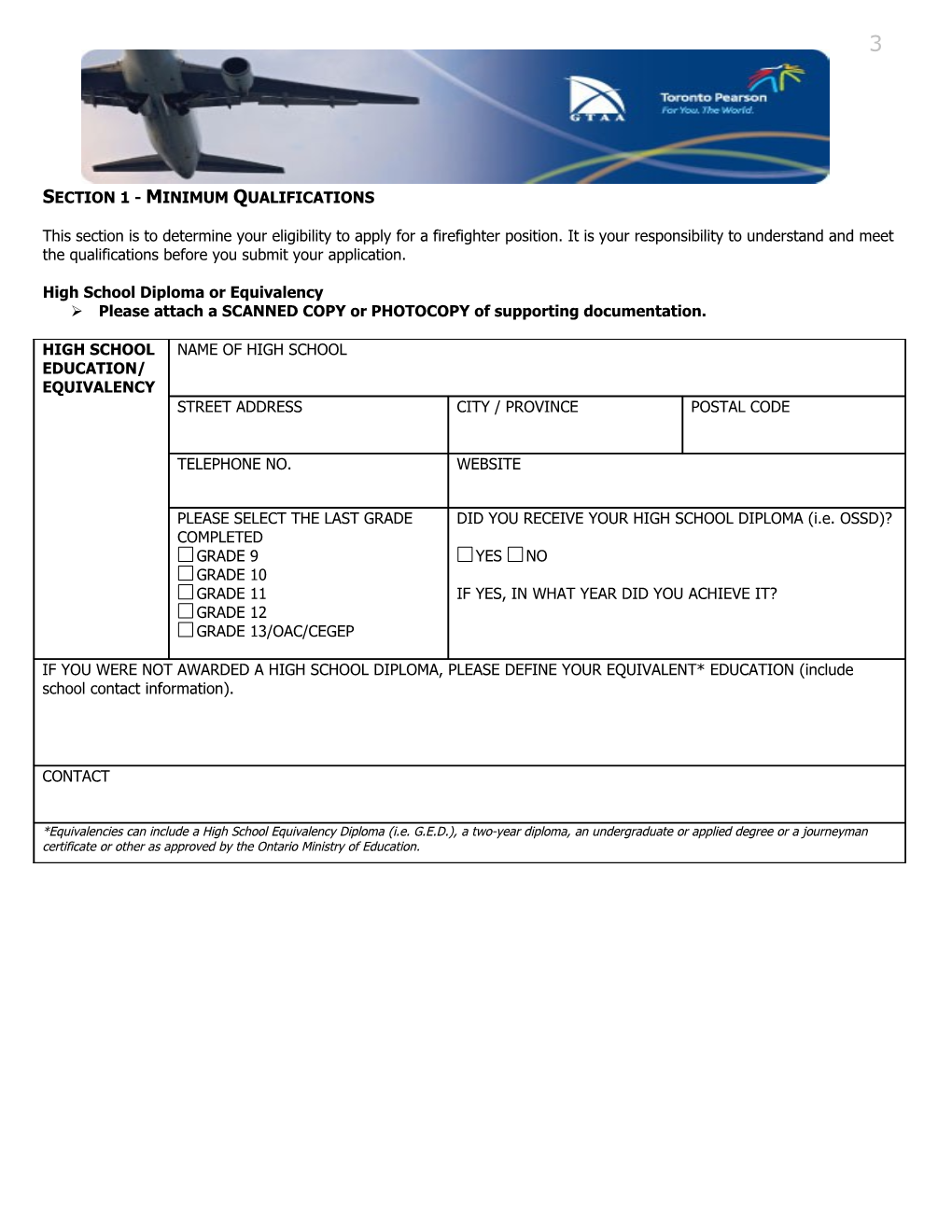 Fire Fighter Employment Application Form