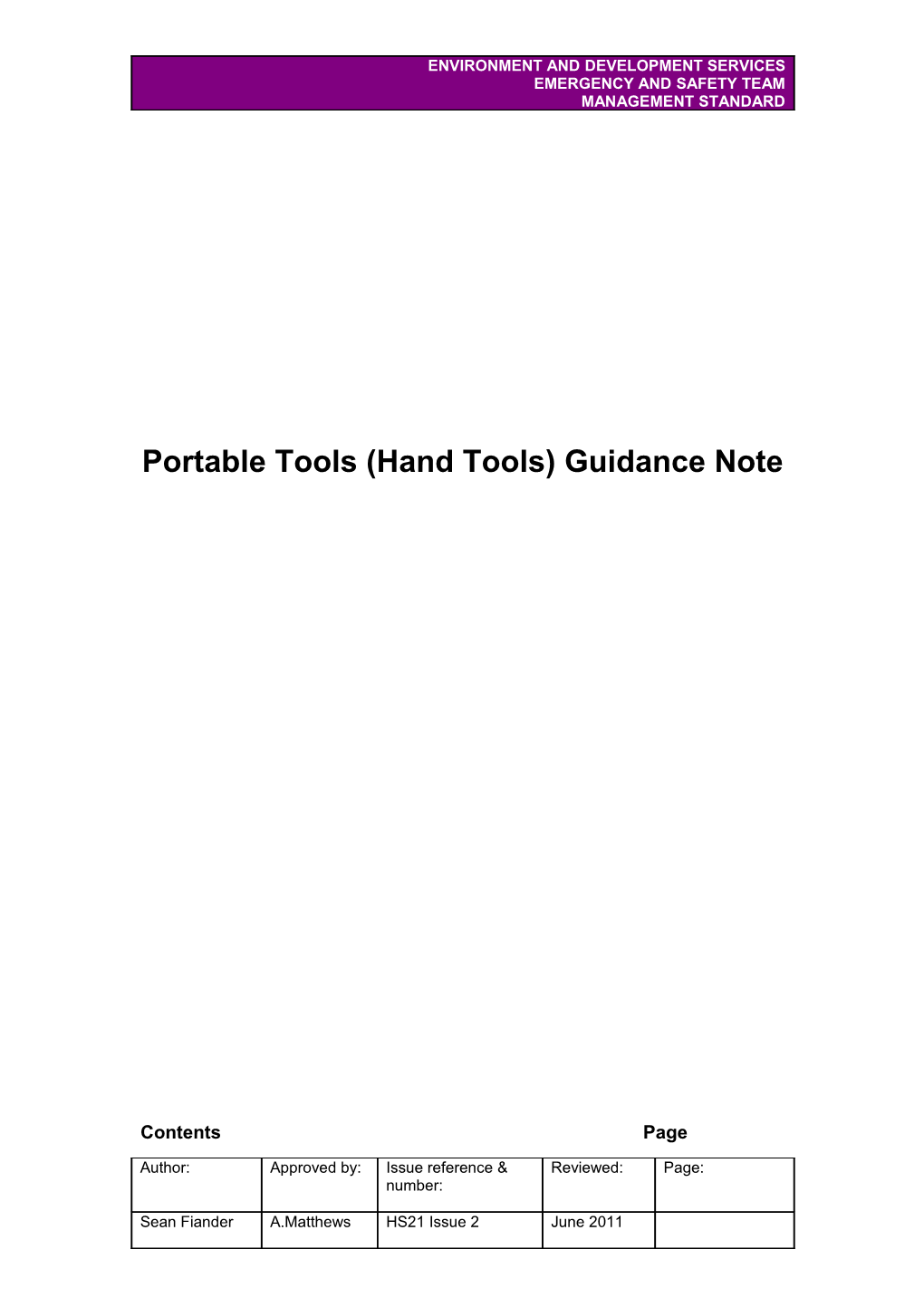Portable Tools (Hand Tools) Guidance Note