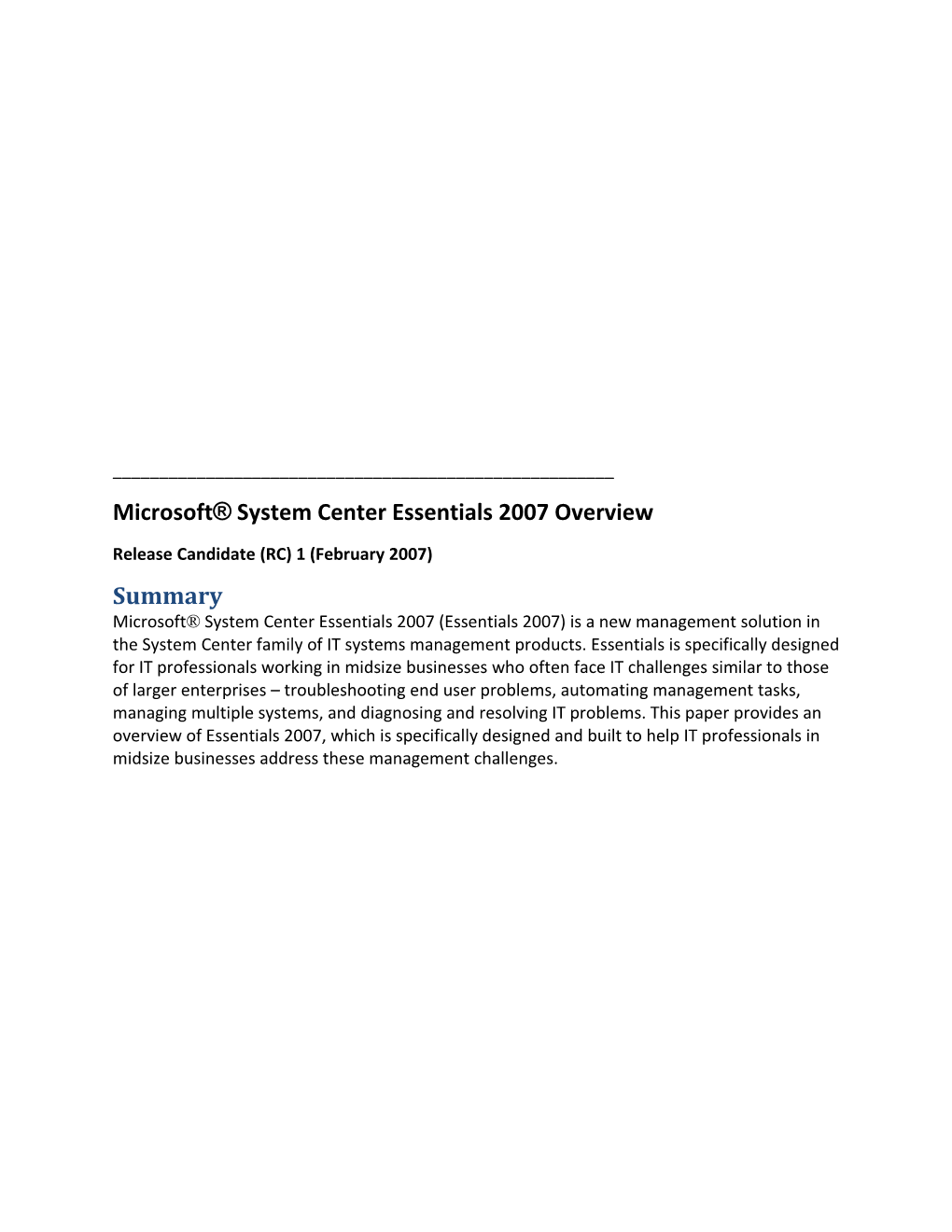 Microsoft System Center Essentials Overview