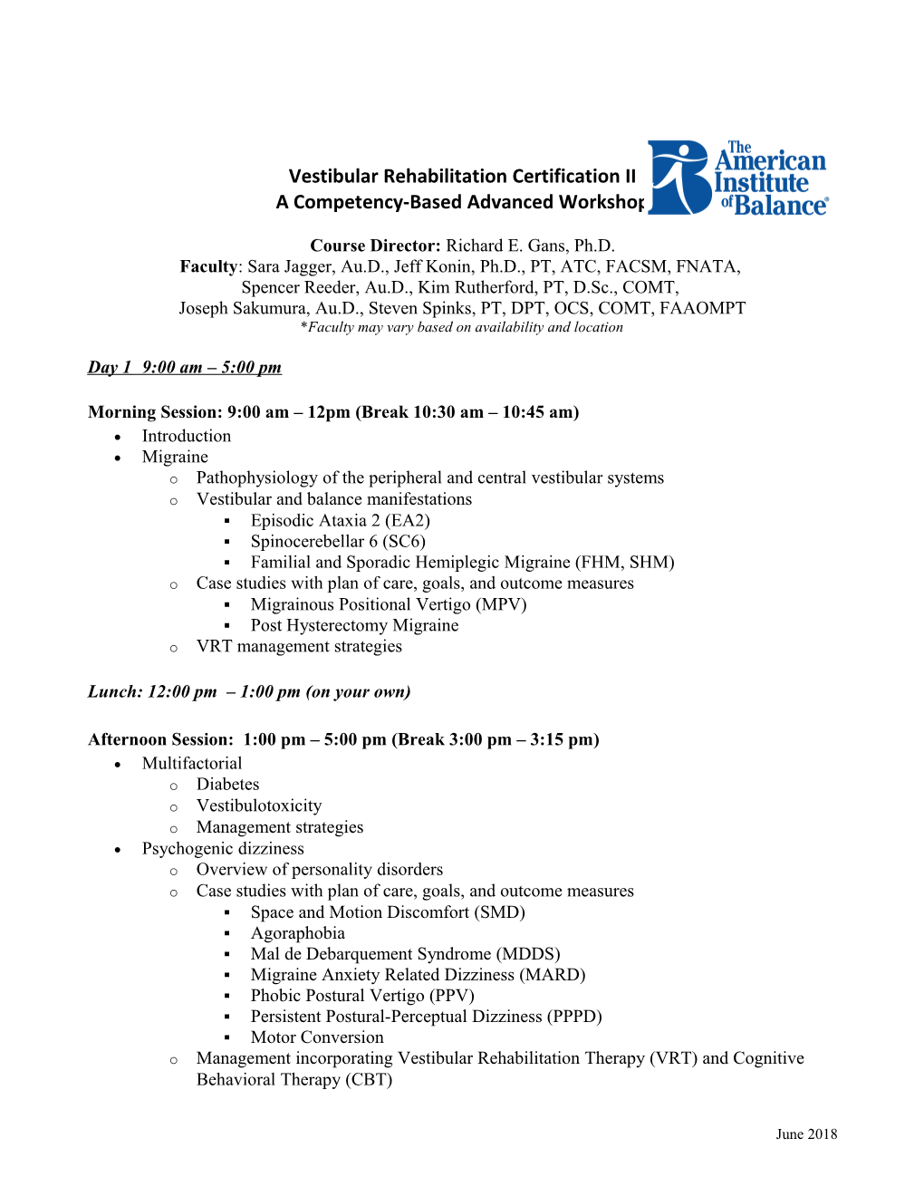 Vestibular Rehabilitation Certification II