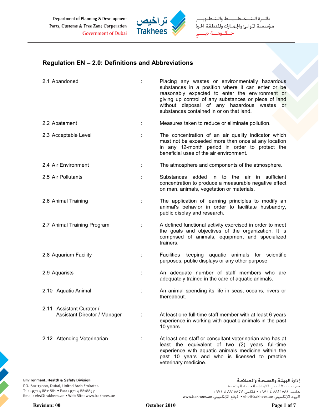 Regulation EN- 2.0 Definitions and Abbreviations