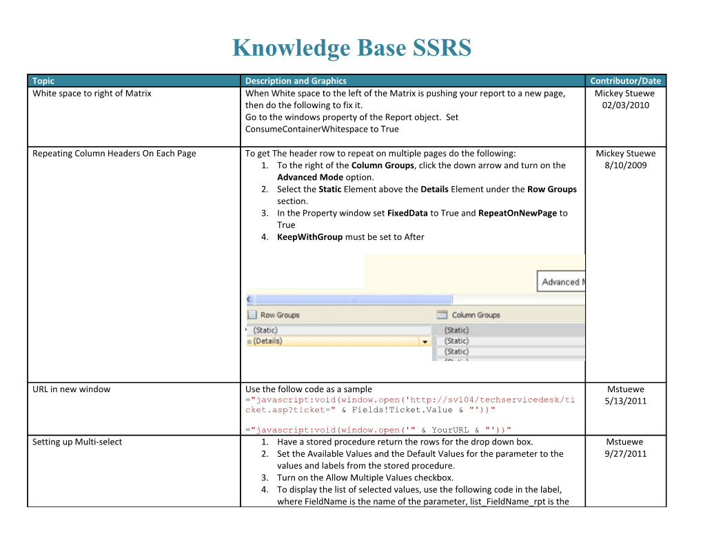 Knowledge Base SSRS