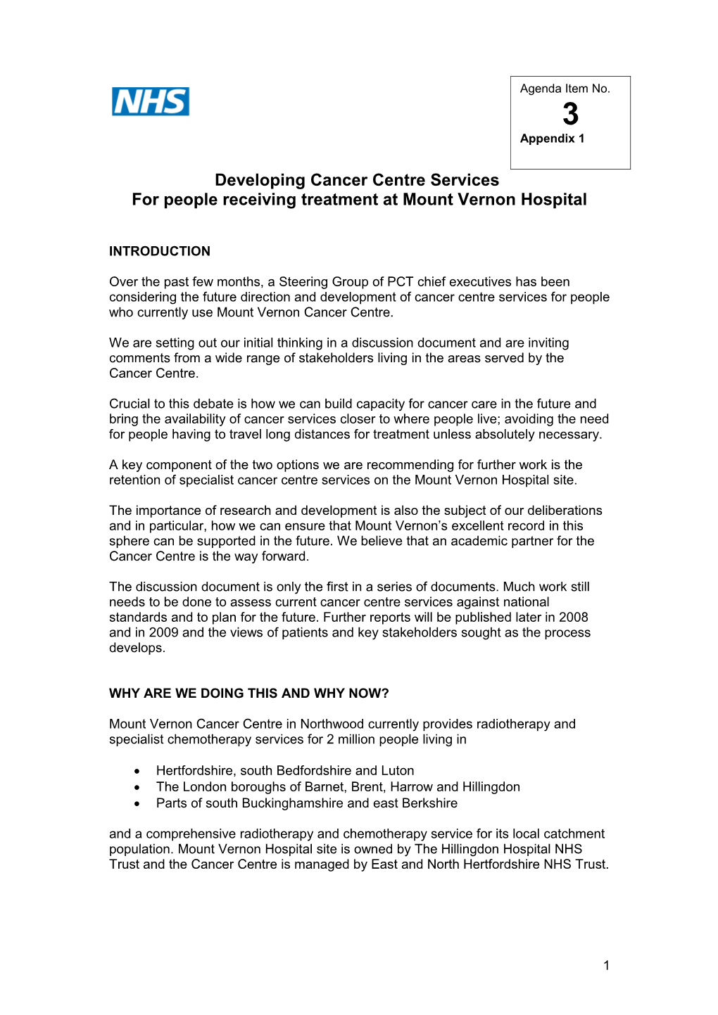 NHS Developing Cancer Centre Services for People Receiving Treatment at Mount Vernon Hospital