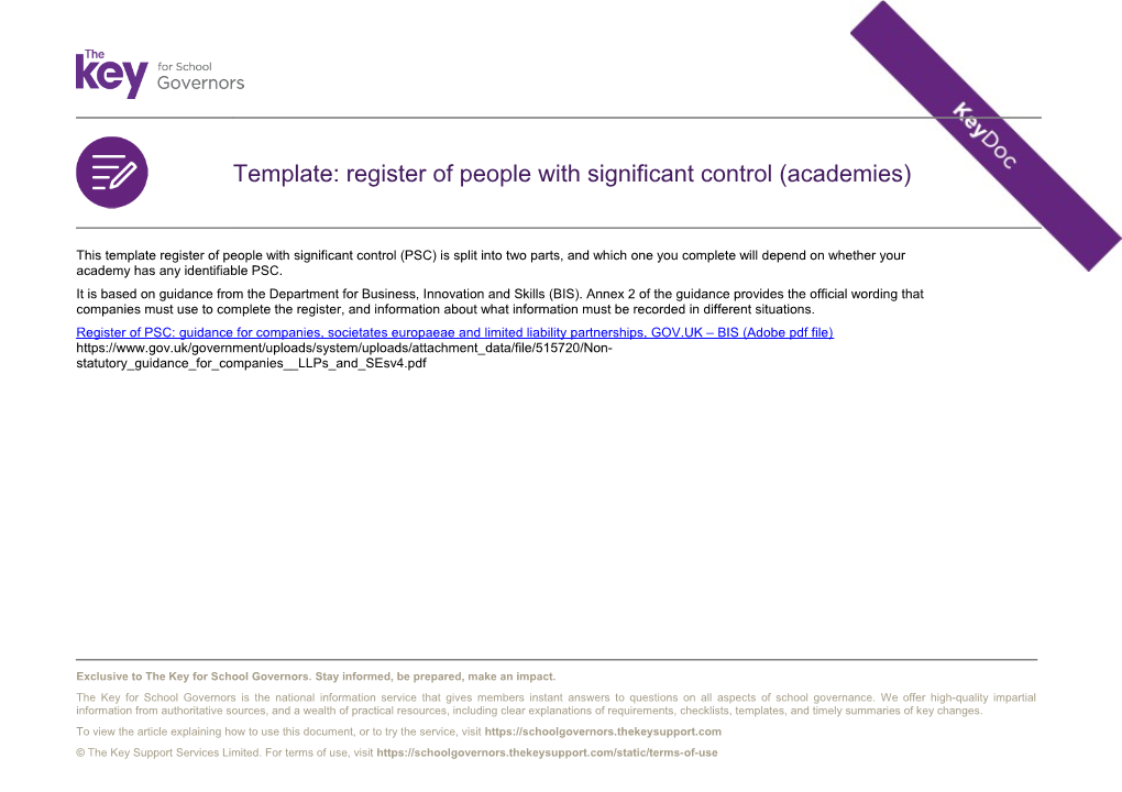 This Template Register of People with Significant Control (PSC) Is Split Into Two Parts