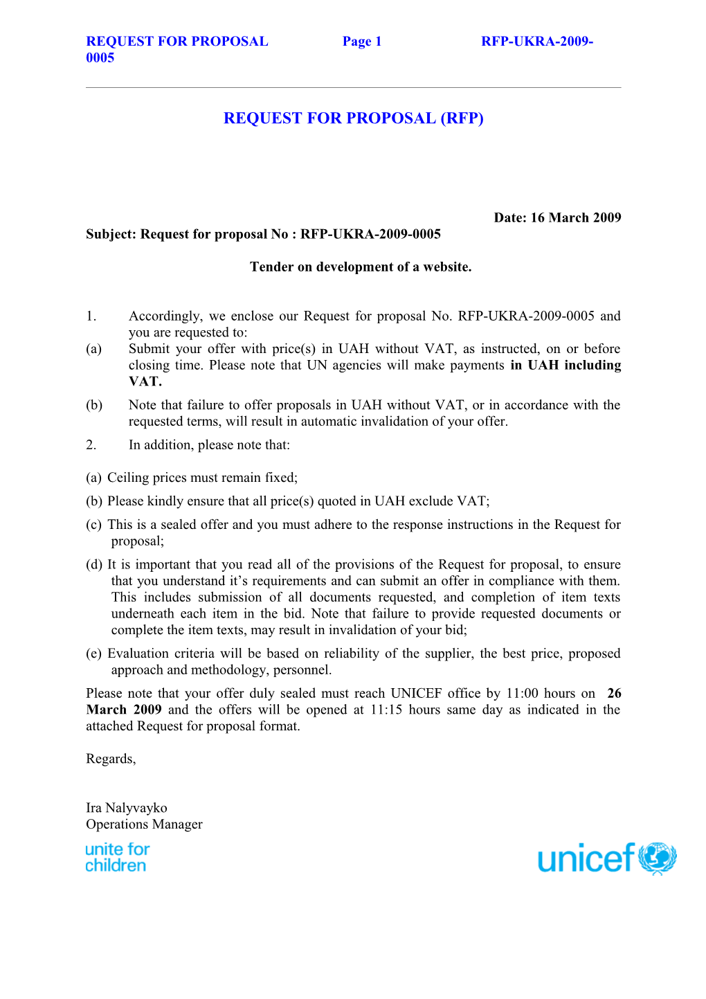 REQUEST for Proposalpage 1 RFP-UKRA-2009-0005