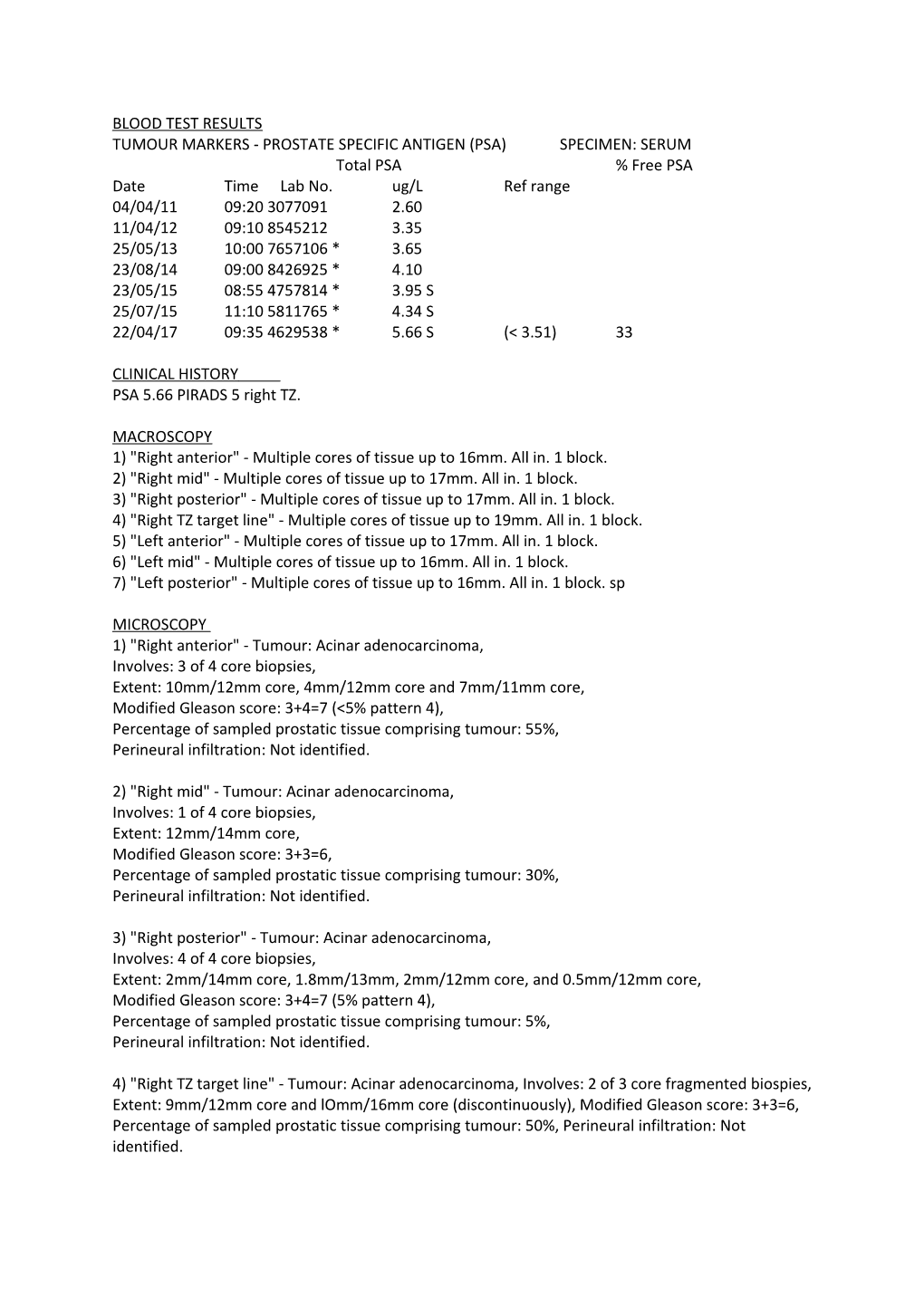 Tumour Markers - Prostate Specific Antigen (Psa)Specimen: Serum