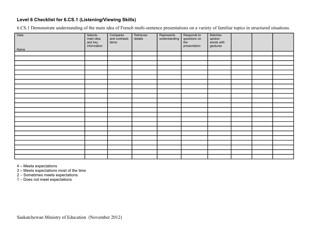 Level 6 Checklist for 6