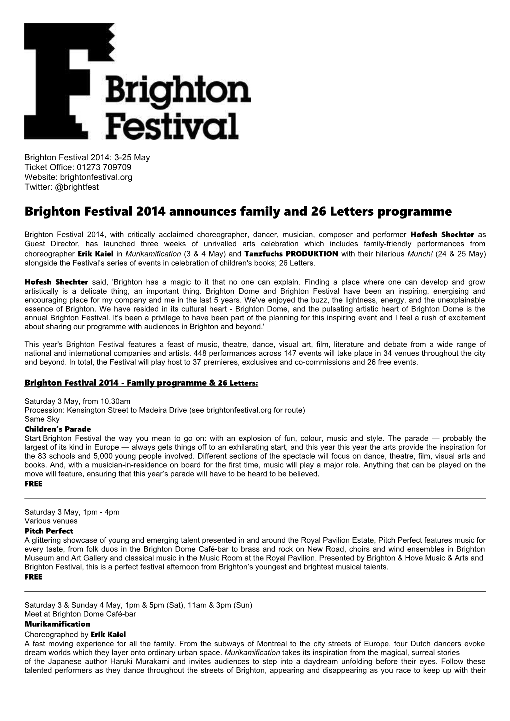 Brighton Festival 2014 - Family Programme26 Letters