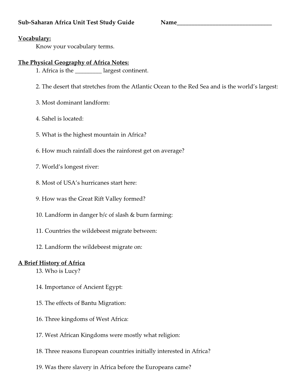Study Guide: Africa