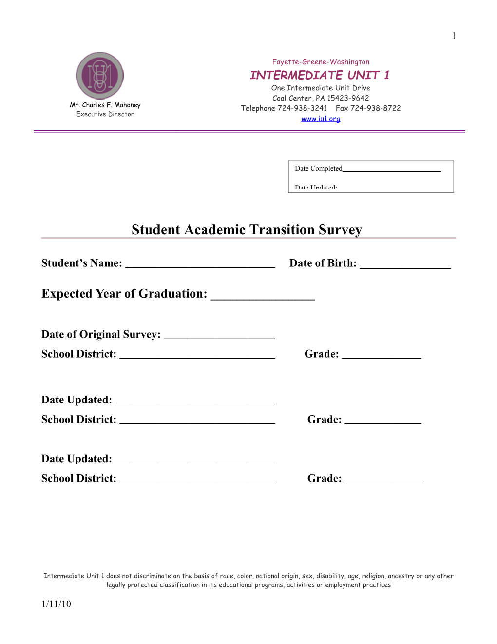 Student Academic Transition Survey