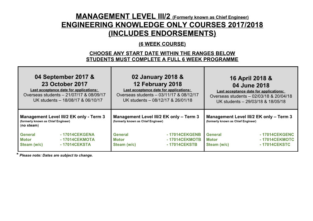 MANAGEMENT LEVEL III/2 (Formerly Known As Chief Engineer)