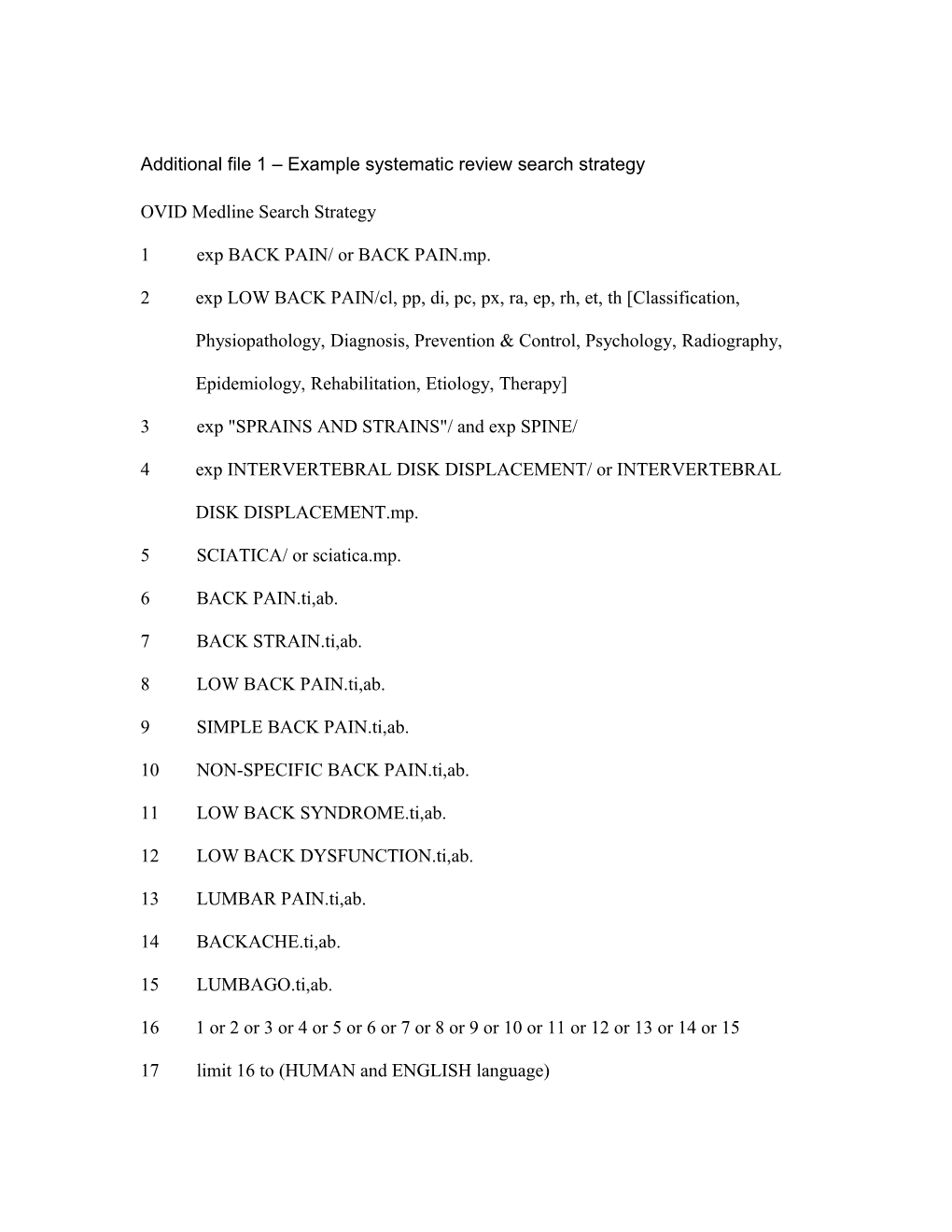 Additional File 1 Example Systematic Review Search Strategy