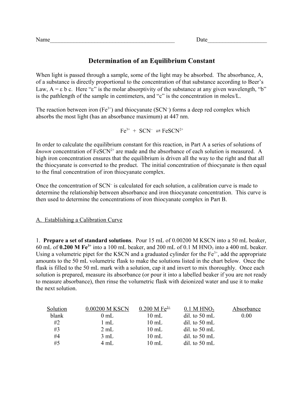 Determination of an Equilibrium Constant