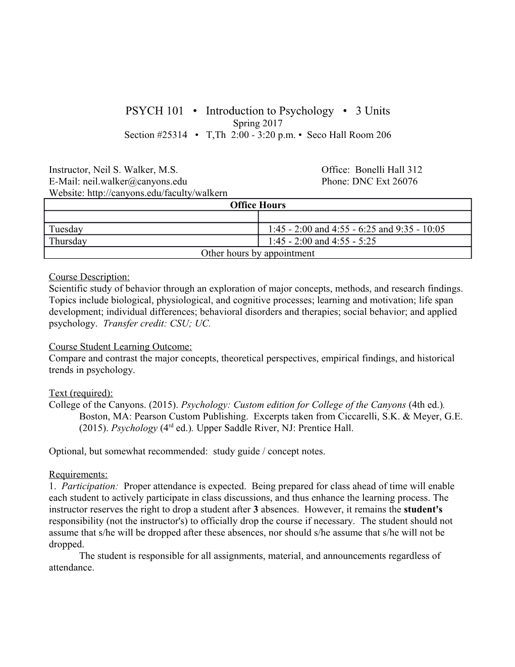 PSYCH 101 Introduction to Psychology 3 Units