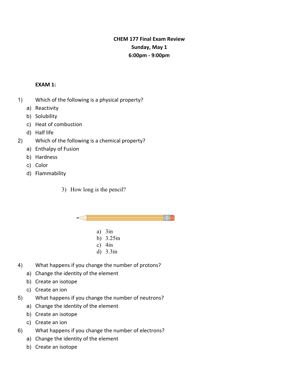 CHEM 177 Final Exam Review