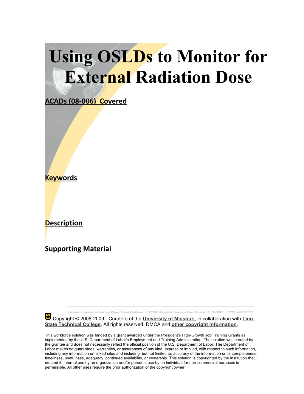 Module 1: Using Oslds to Monitor for External Radiation Dose