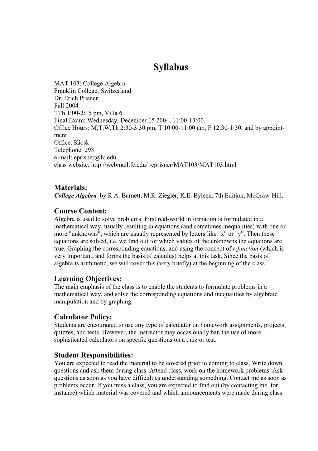 MAT 103: College Algebra