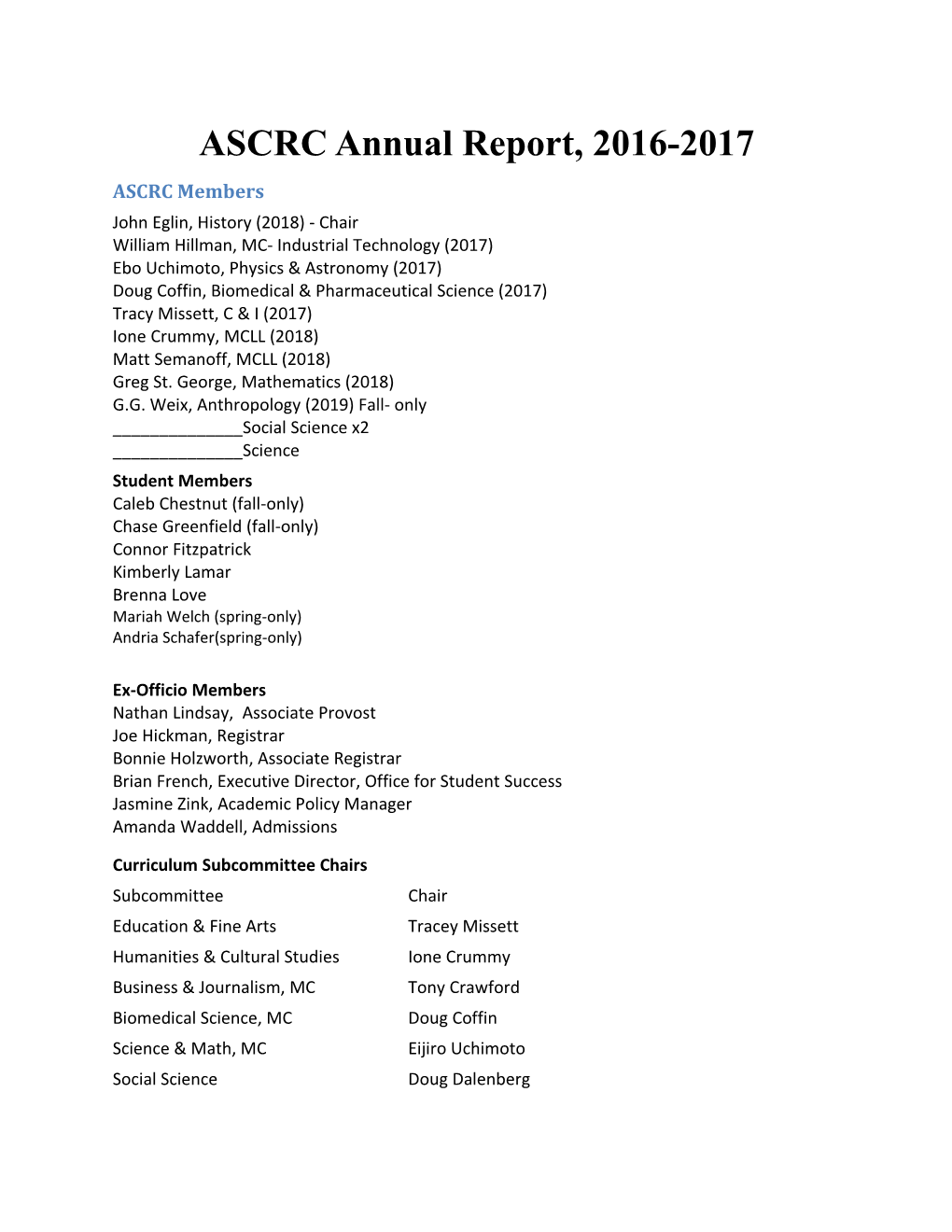 ASCRC Annual Report, 2016-2017