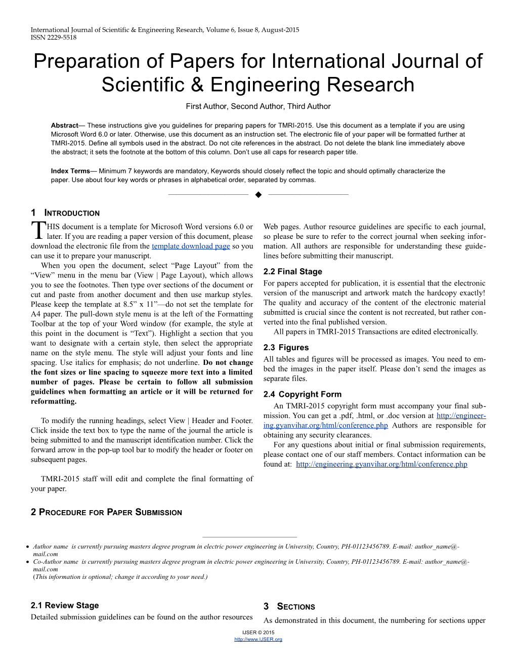 Preparation of Papers for International Journal of Scientific & Engineering Research
