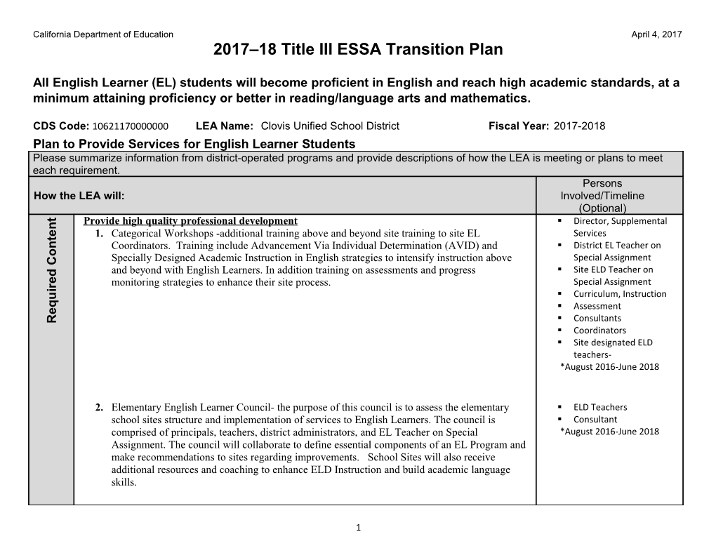 Transition Plan Template - Title III (CA Dept of Education)