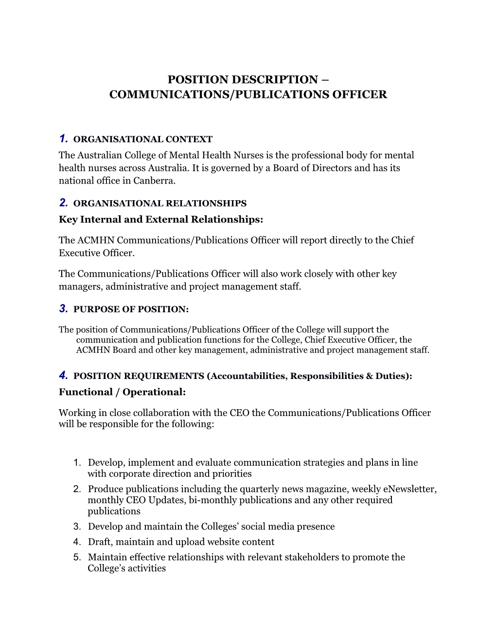 Position Description Communications/Publications Officer