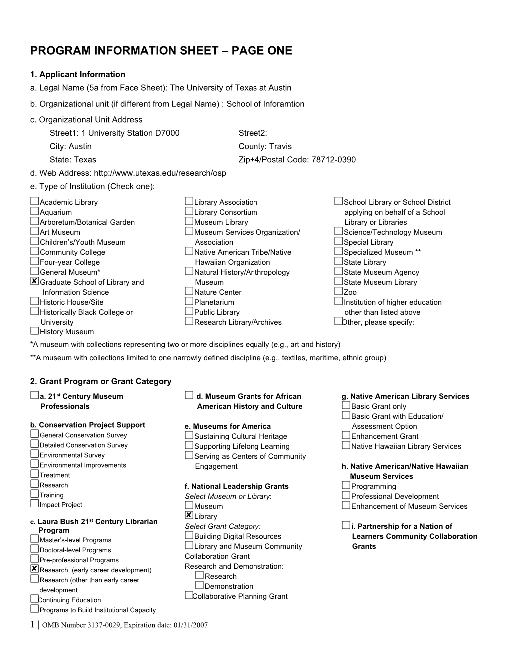 Program Information Sheet Page One