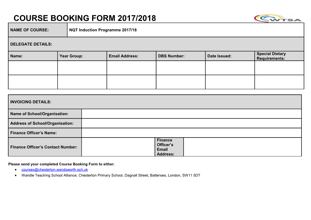 Please Sendyour Completed Course Booking Form to Either