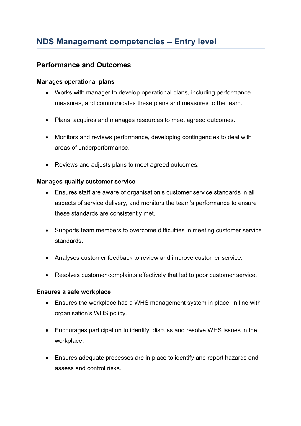 NDS Management Competencies Entry Level