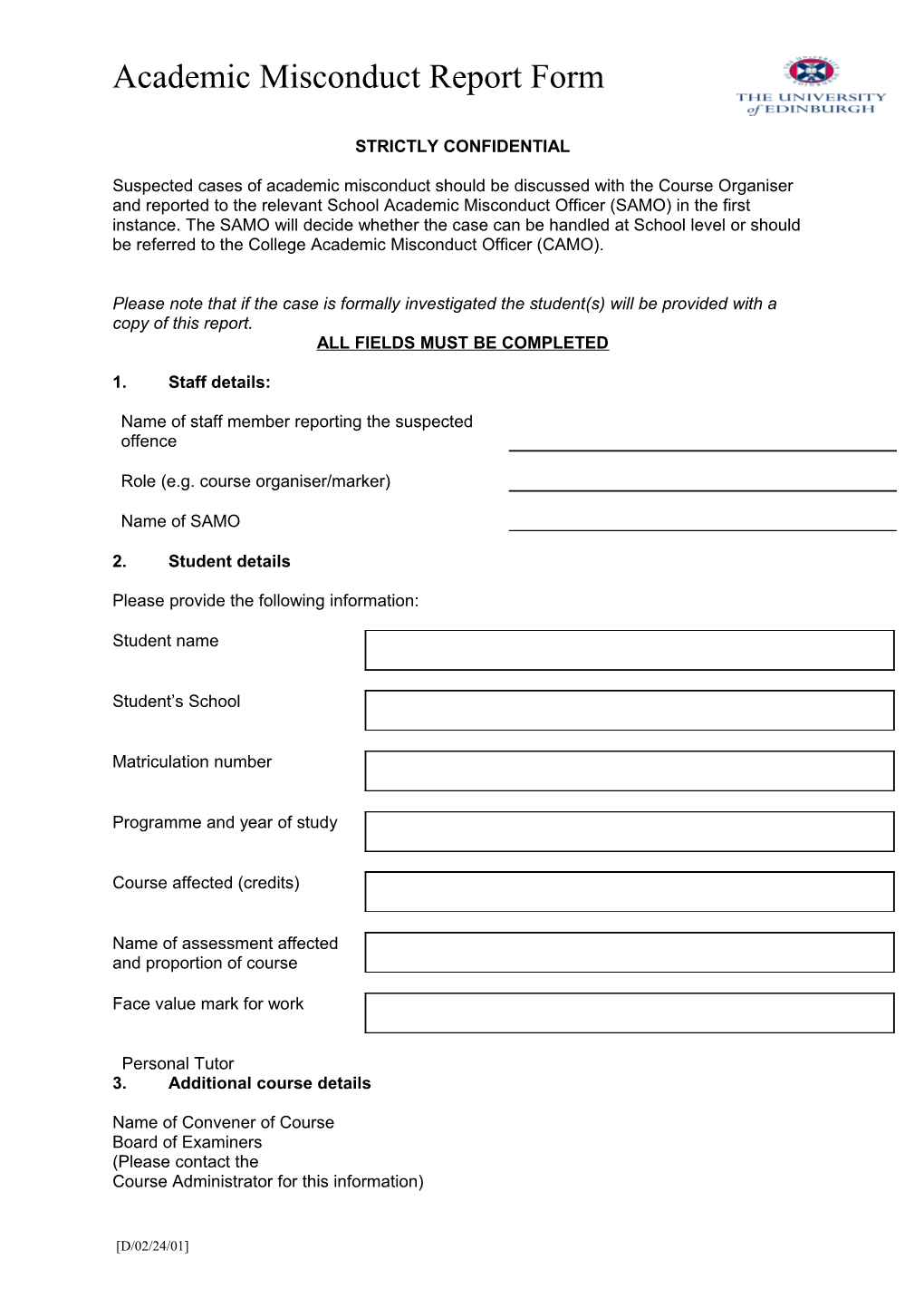 Academic Misconduct Report Form