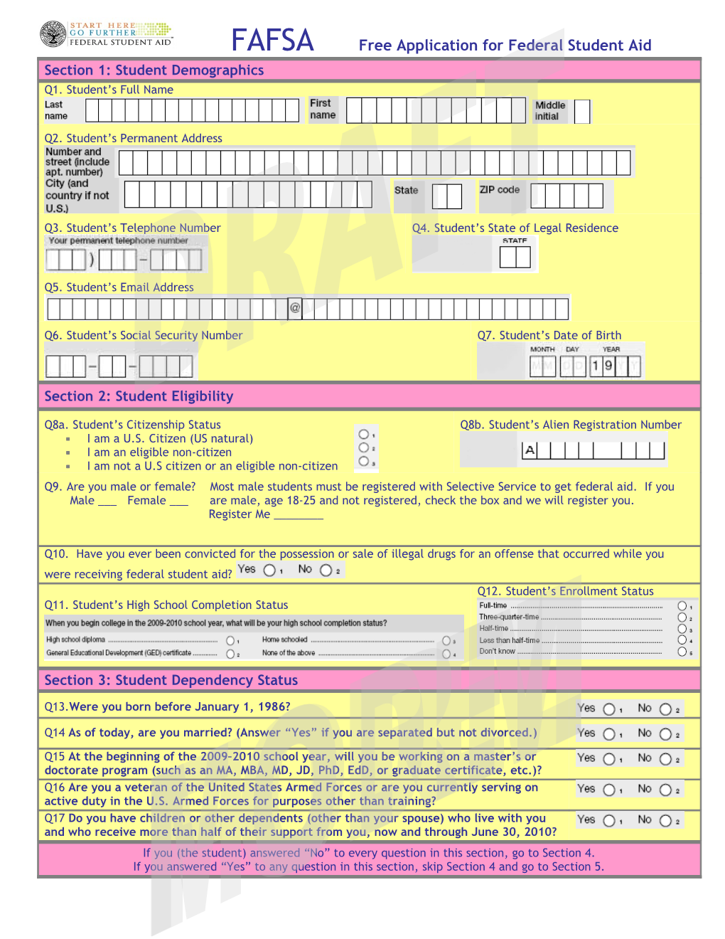 Simplified FAFSA - Prototype (MS Word)