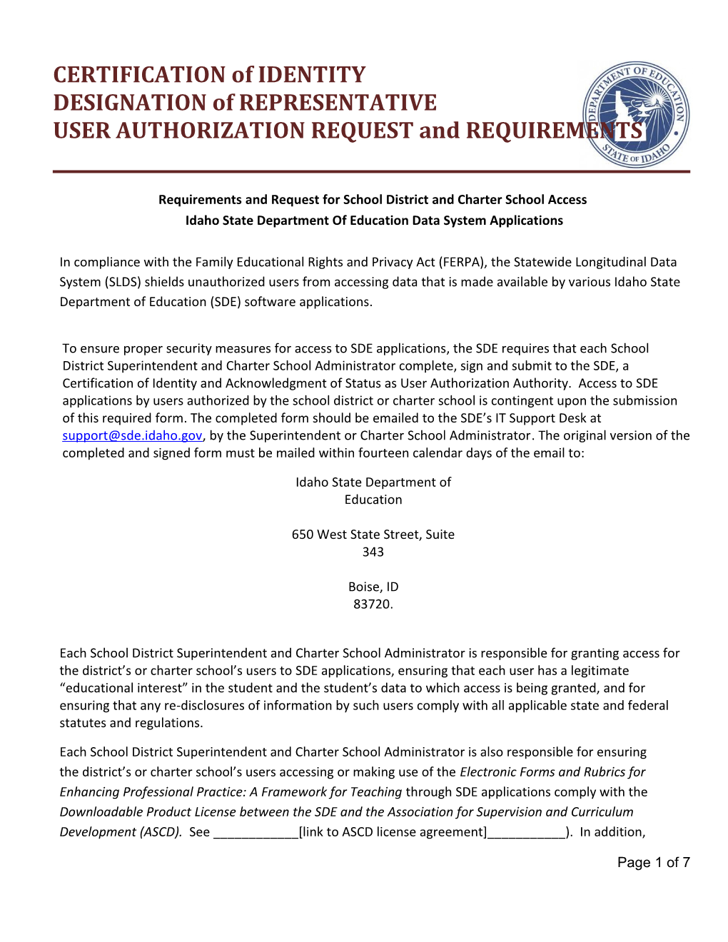 USER AUTHORIZATION REQUEST and REQUIREMENTS