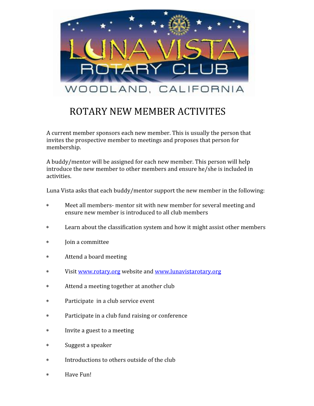 Rotary New Member Activites