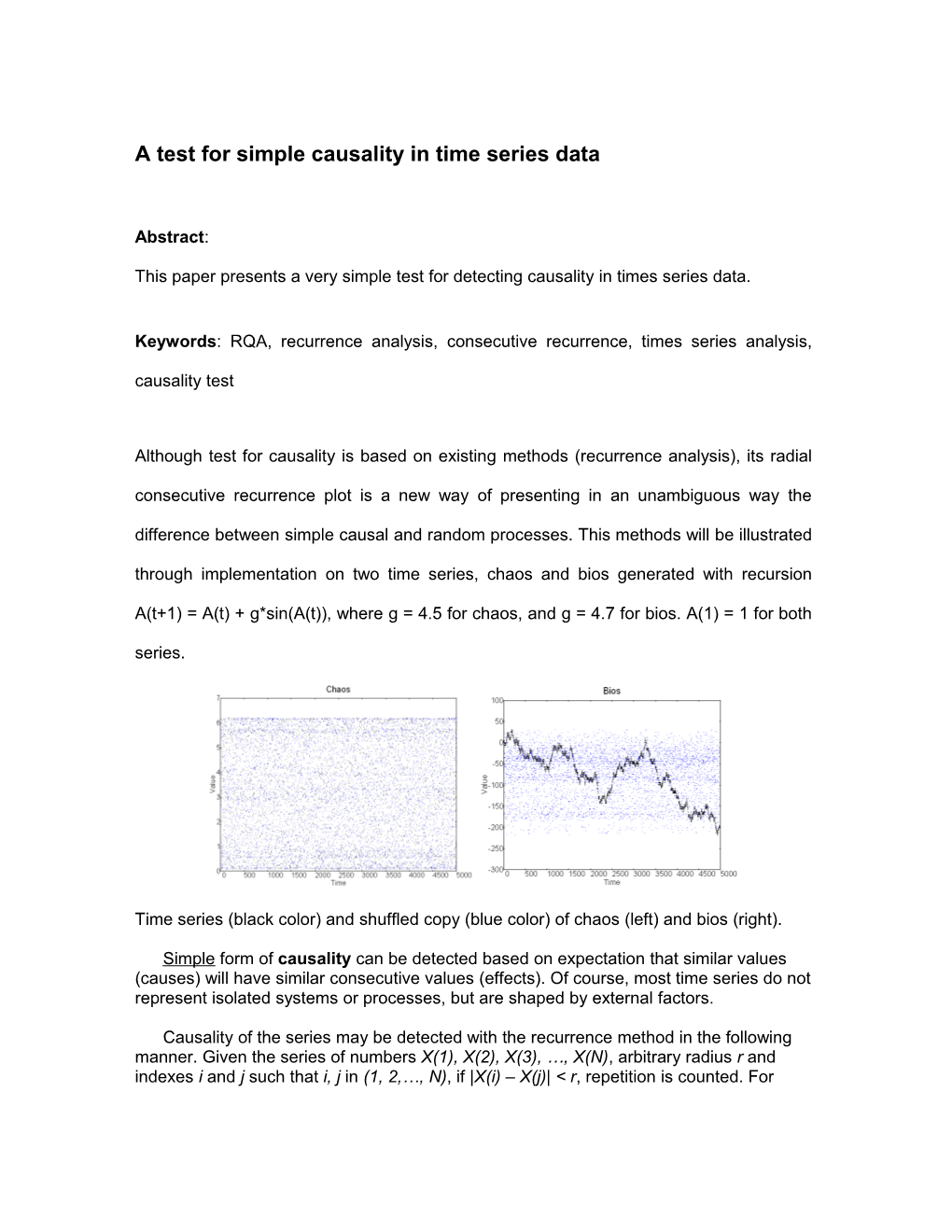 A Test for Simple Causality in Time Series Data