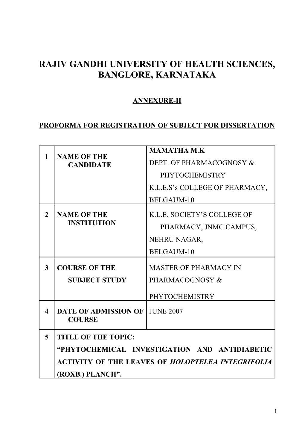 Rajivgandhiuniversity of Health Sciences, Banglore, Karnataka