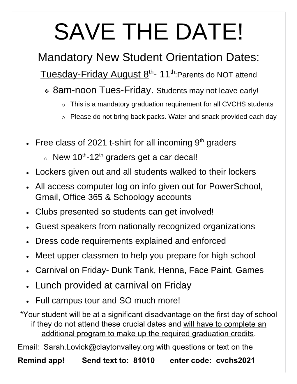 Mandatory New Student Orientation Dates