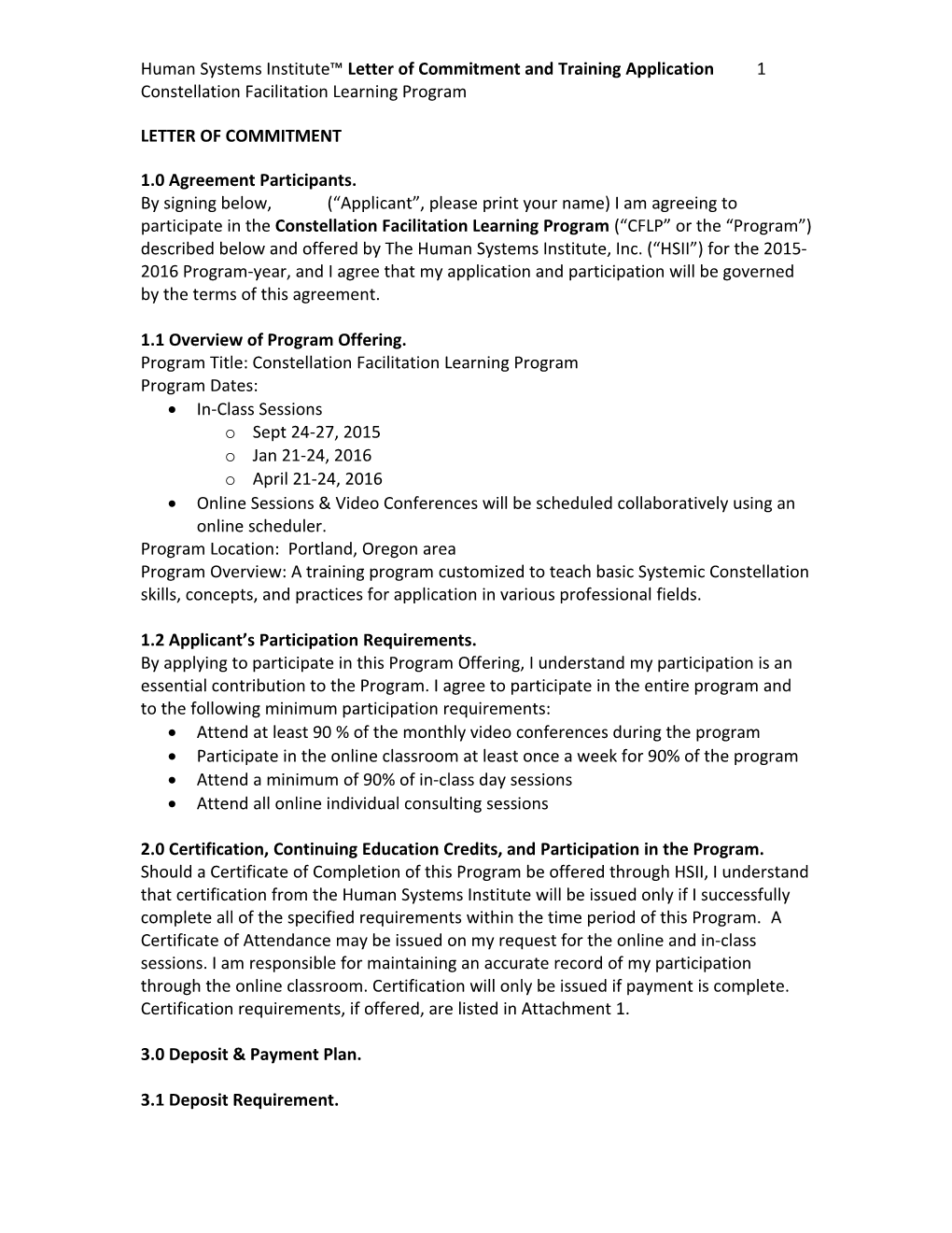 2010 Portland Training Application & Letter of Commitment