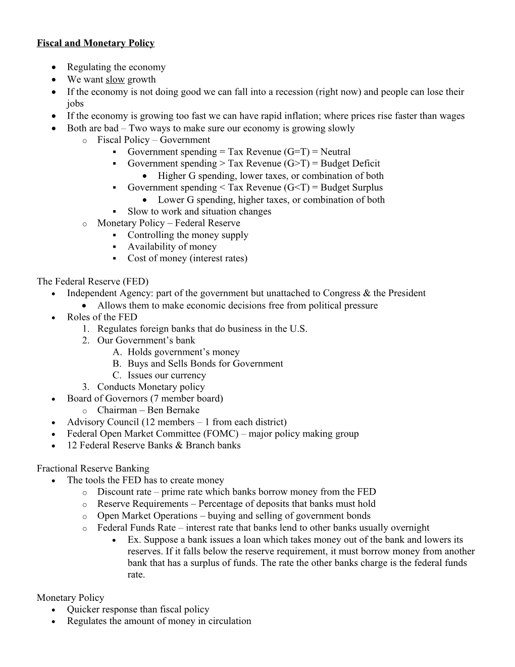 Fiscal and Monetary Policy