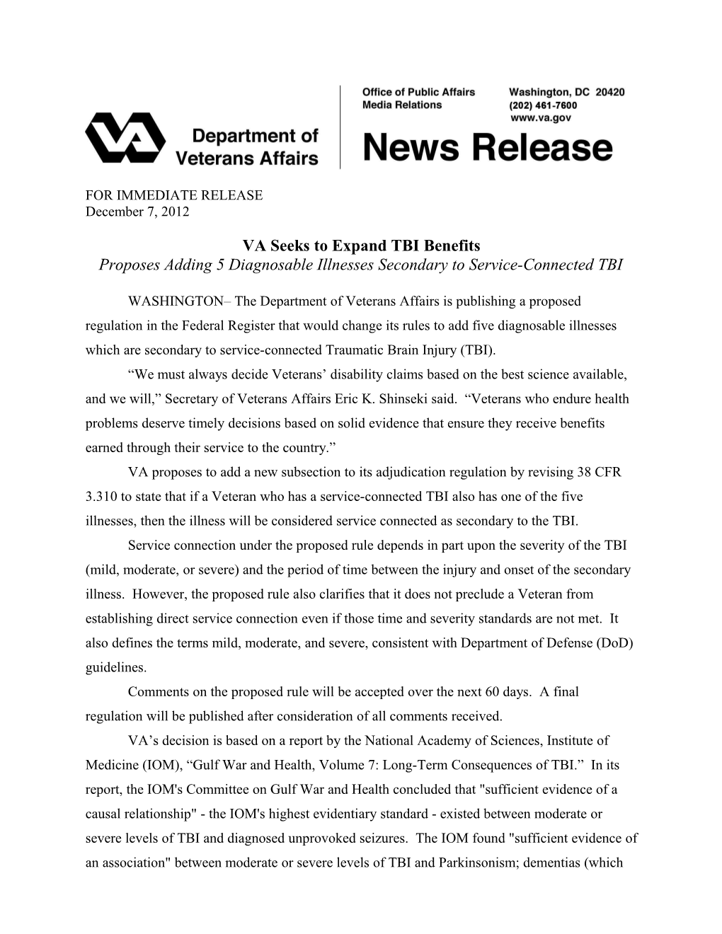 VA Seeks to Expand TBI Benefits