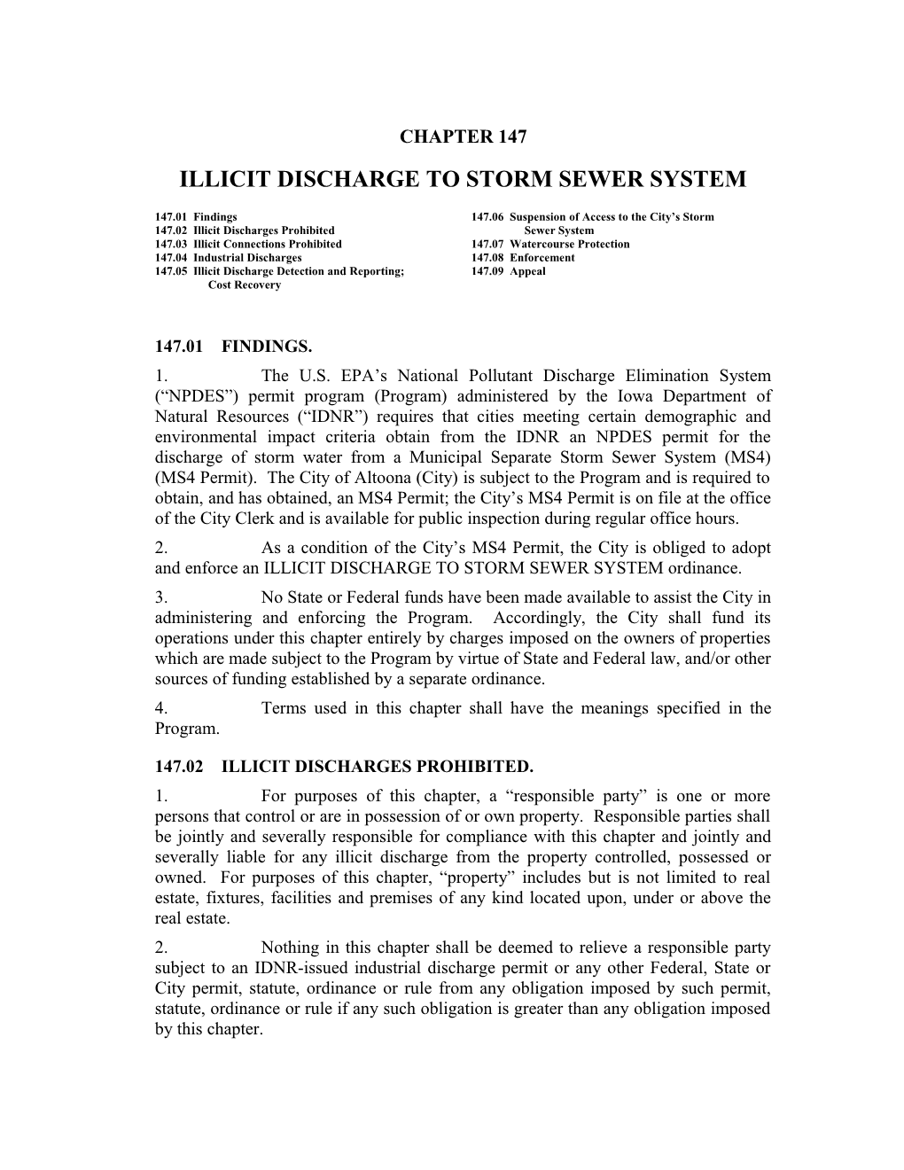 Illicit Discharge to Storm Sewer System