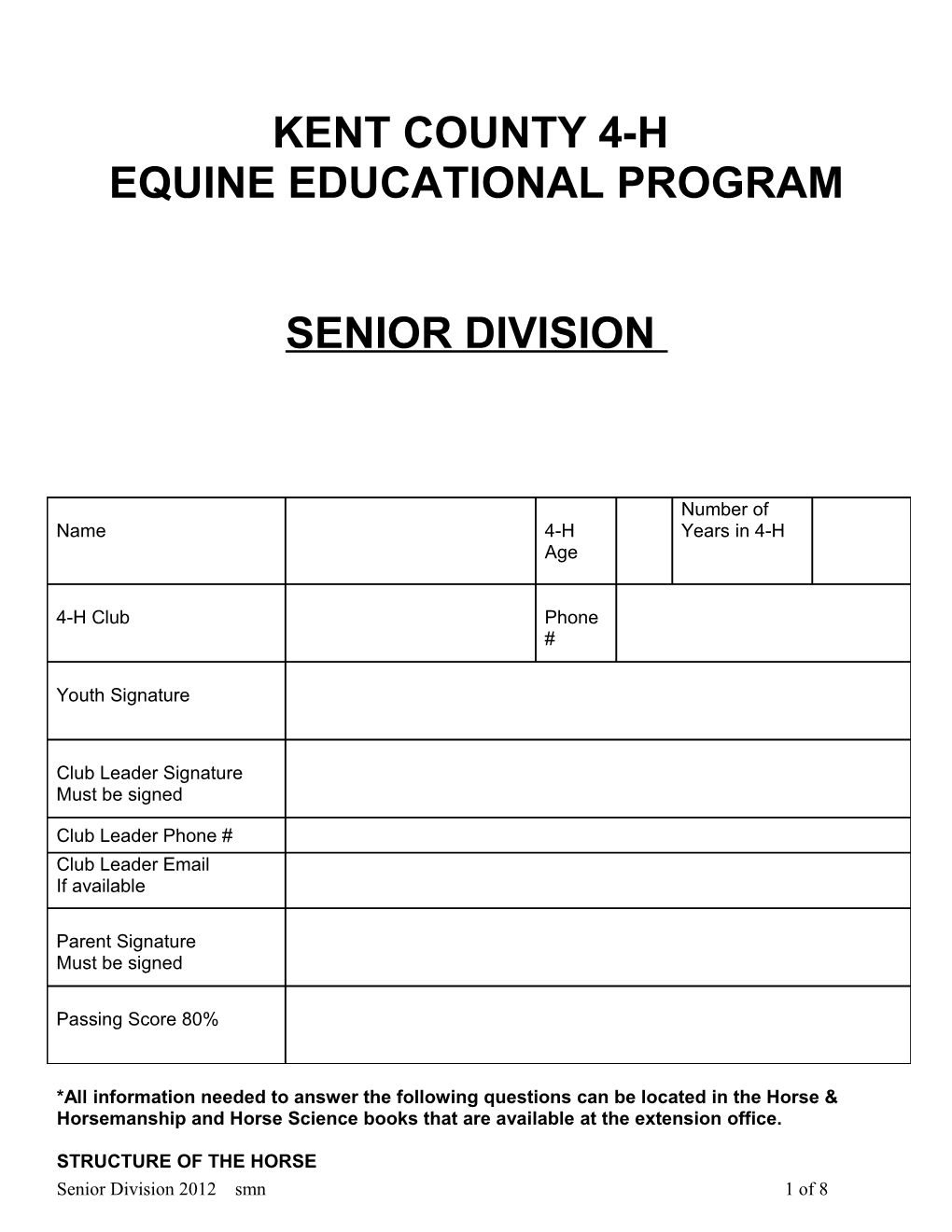 County 4-H Youth Horsemaster Program