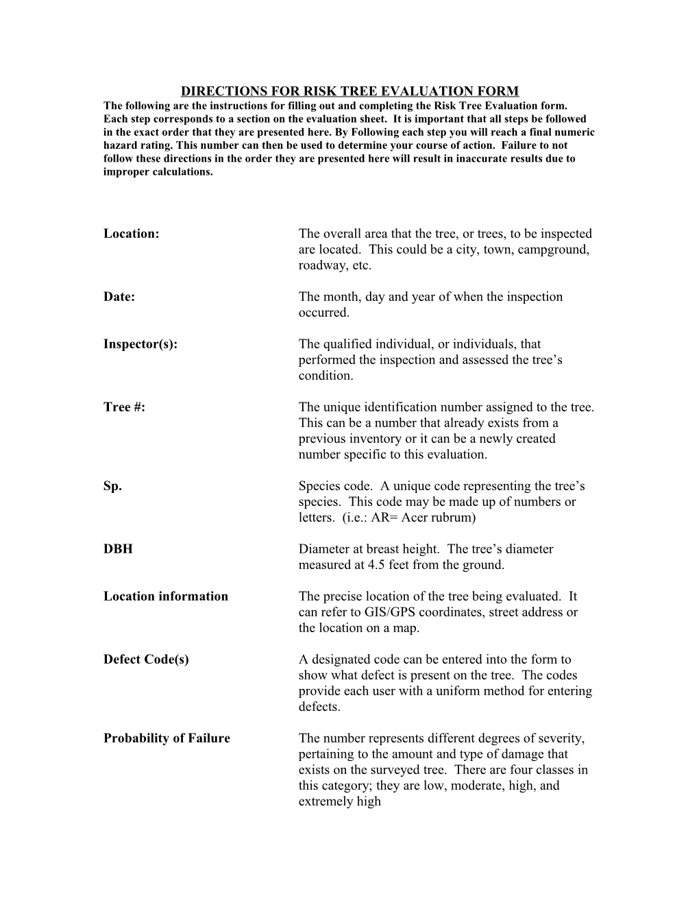 Directions for Risk Tree Evaluation Form