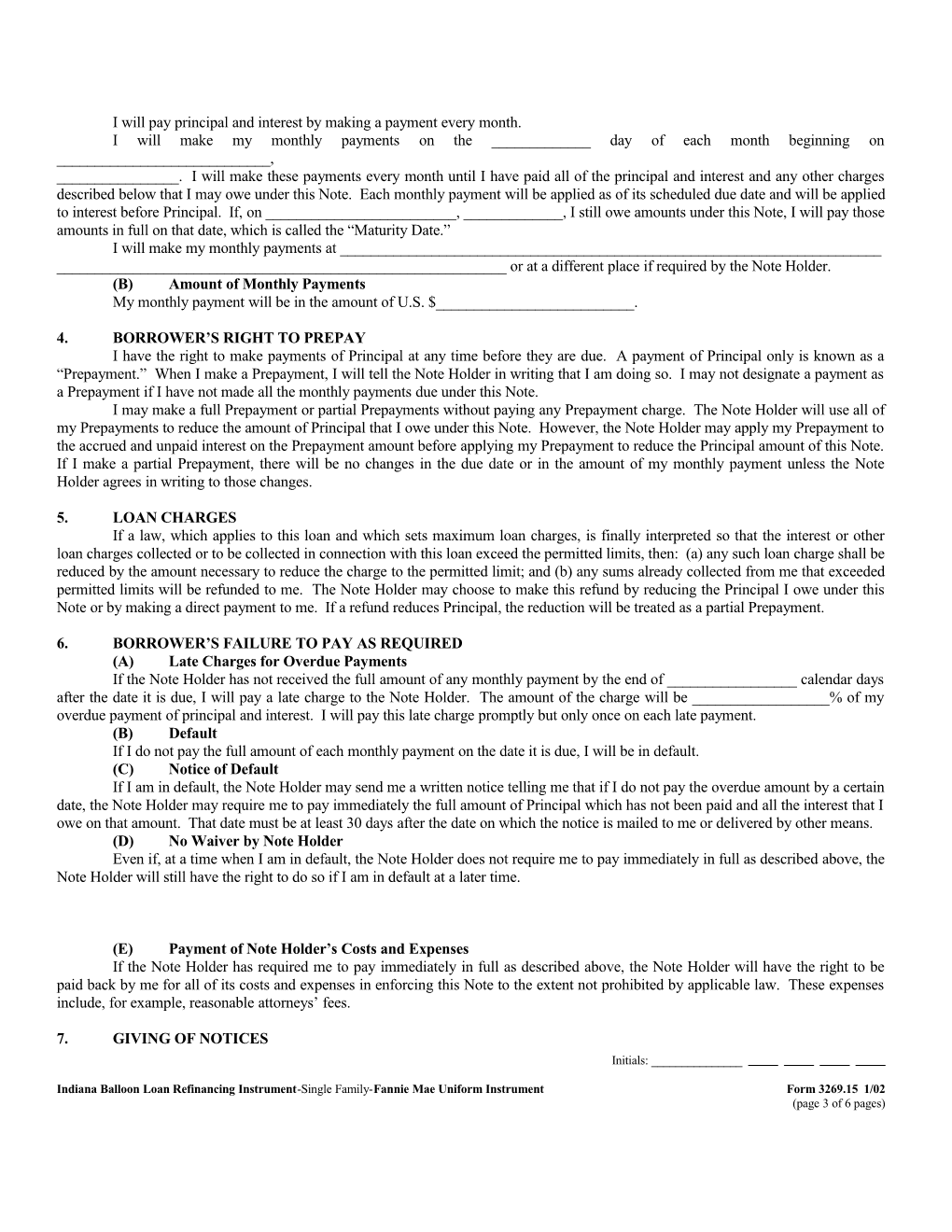 Indiana Balloon Loan Refinancing Instrument (Form 3269): Word