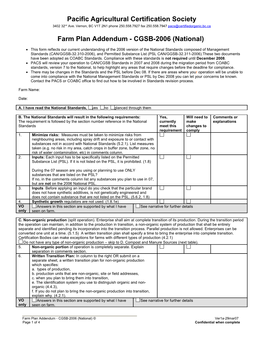 PACS National Standards Addendum for Crops