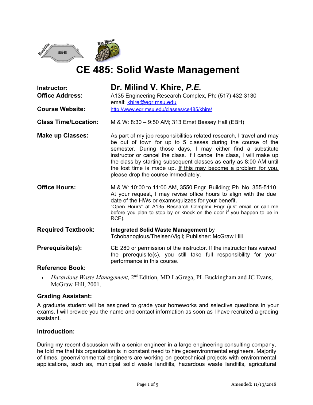 CE485: Solid Waste Management
