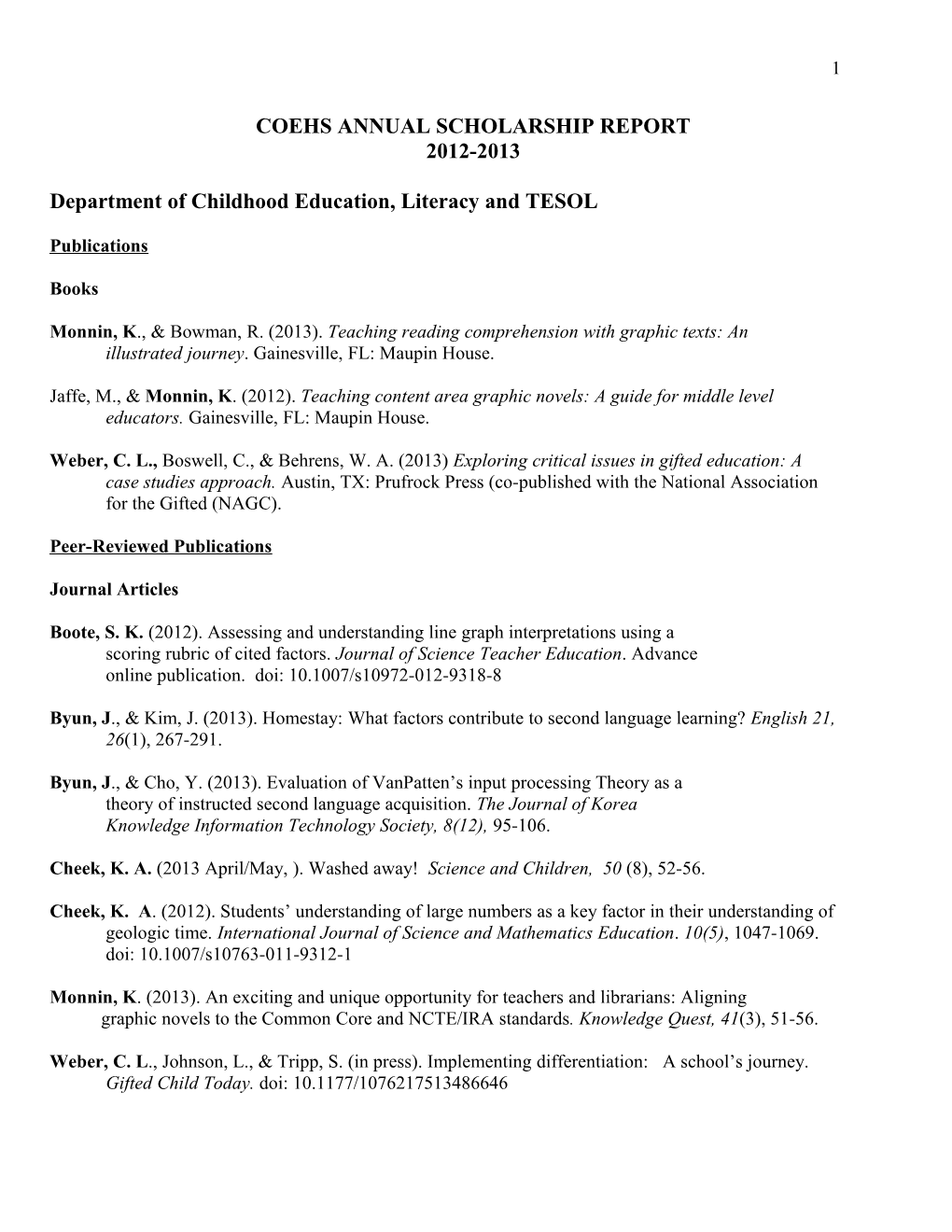 Coehs Annual Scholarship Report