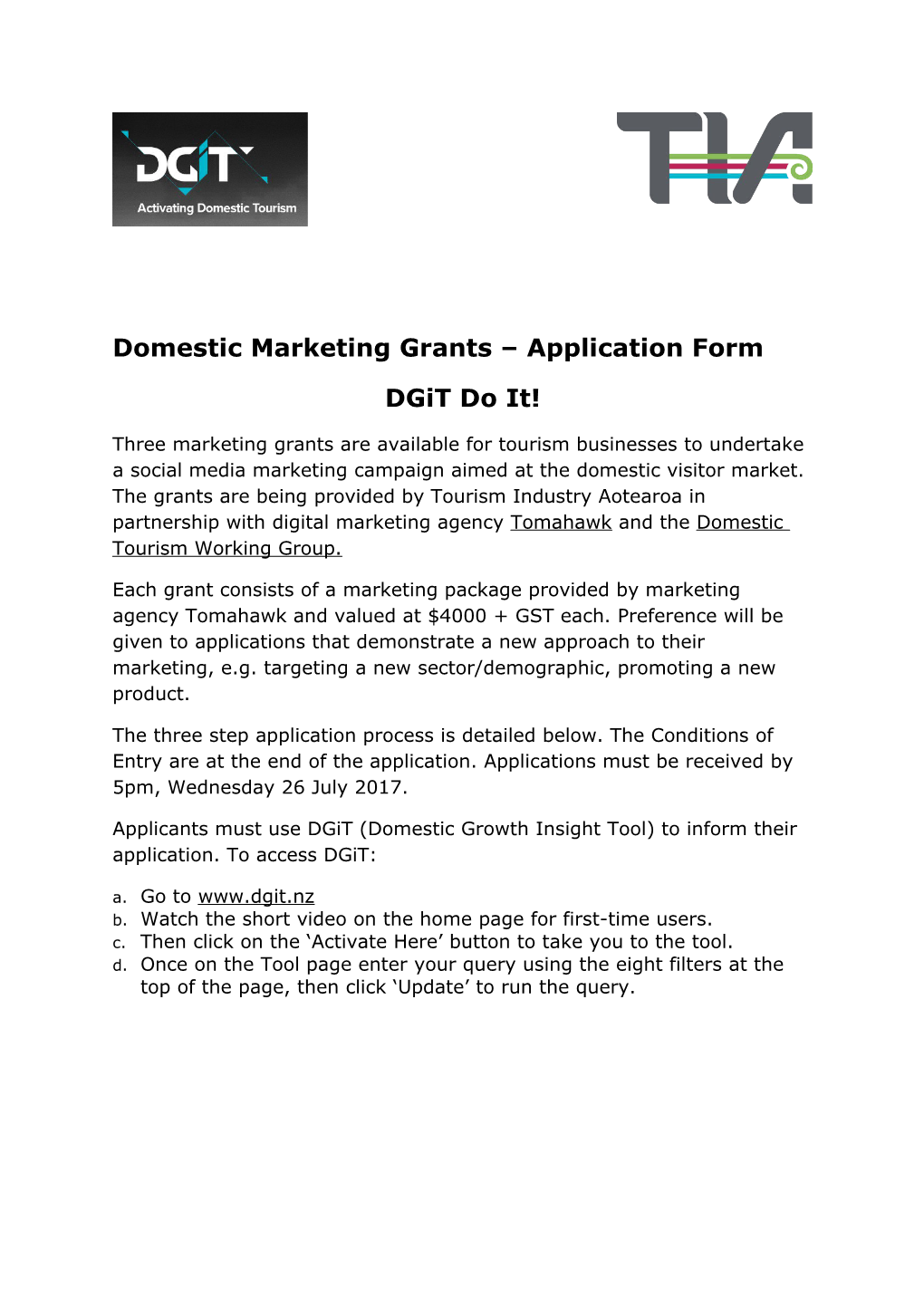 Domestic Marketing Grants Application Form
